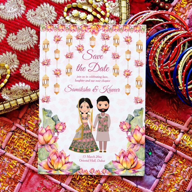 Lotus lanterns Indian wedding save the date invite (Creator Uploaded)