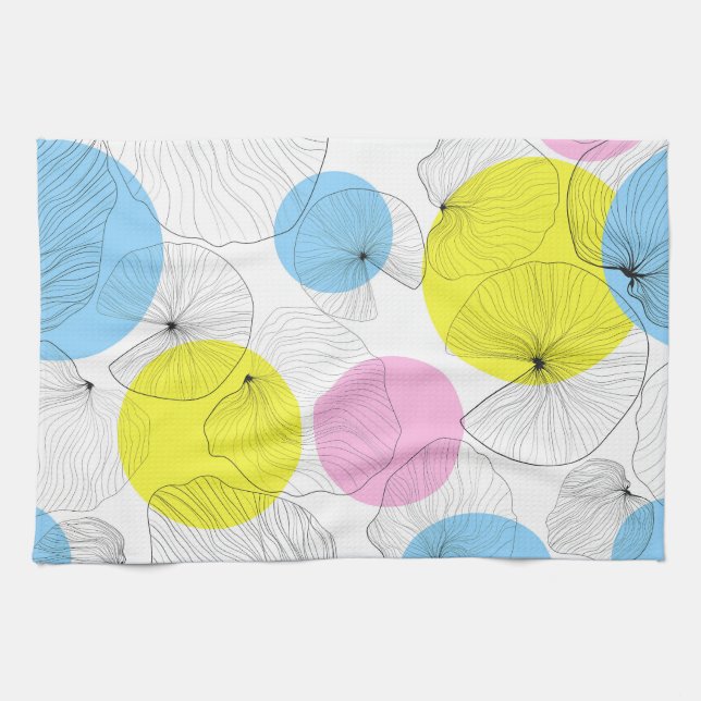 Lotus Leaves Colourful Spots Pattern Tea Towel (Horizontal)