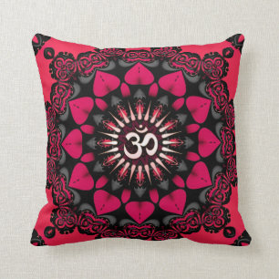 Lotus Love OM Mandala Pink Black Cushion / Pillow