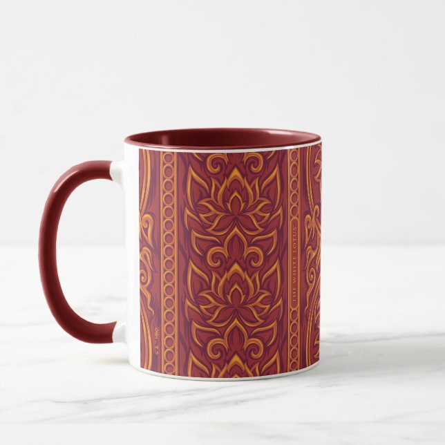 Lotus Luxe Tapestry Pattern - The White Lotus Mug (Left)