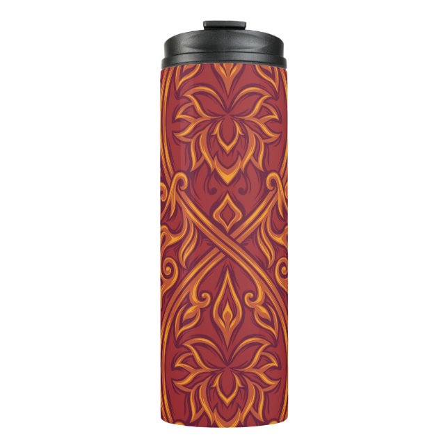 Lotus Luxe Tapestry Pattern - The White Lotus Thermal Tumbler (Front)