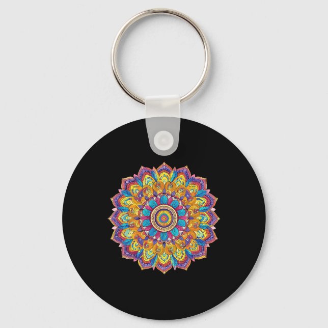 Lotus Mandala Boho Yoga Meditation  Key Ring (Front)