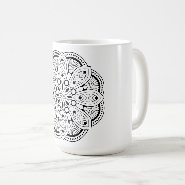 Lotus Mandala Design Coffee Mug (Front Right)