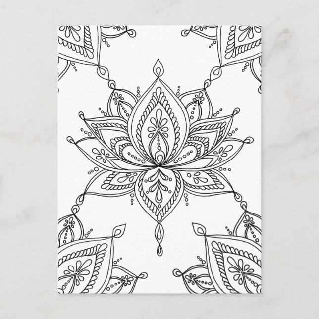 Lotus Mandala Floral Pattern Adult Colouring Postcard (Front)