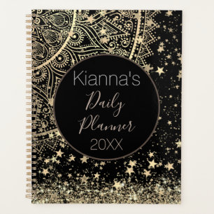 Lotus Mandala Glitter Gold Stars Personalised Planner