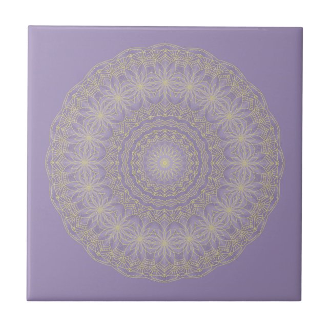 Lotus Mandala in Lilac and Gold Ceramic Tile (Front)