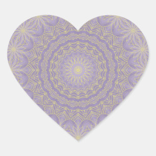 Lotus Mandala in Lilac and Gold Heart Sticker