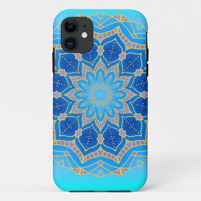 Lotus mandala in turquoise and blue Case-Mate iPhone case (Back)