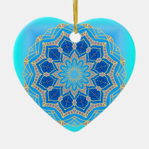 Lotus mandala in turquoise and blue ceramic ornament