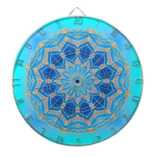 Lotus mandala in turquoise and blue dartboard