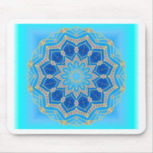 Lotus mandala in turquoise and blue mouse pad