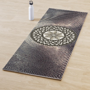 Lotus Mandala on Shimmery Silver and Black Yoga Mat