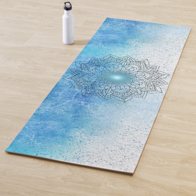 Lotus Mandala on Speckled Blue Yoga Mat (In Situ)