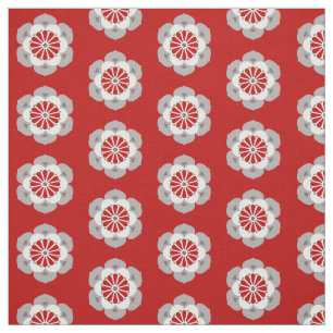 Lotus Mandala Print, Dark Red, Grey and White Fabric