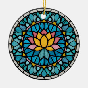 Lotus Mandala Stained Glass Ceramic Ornament