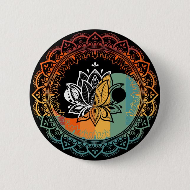Lotus Mandala Yin Yang Sacred Geometry Spiritual 6 Cm Round Badge (Front)