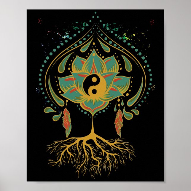 Lotus Mandala Yin Yang Sacred Geometry Spiritual Poster (Front)