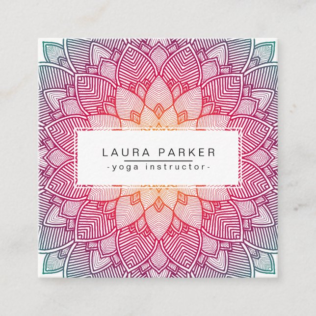 Lotus Mandala Yoga Instructor Meditation Holistic Square Business Card (Front)