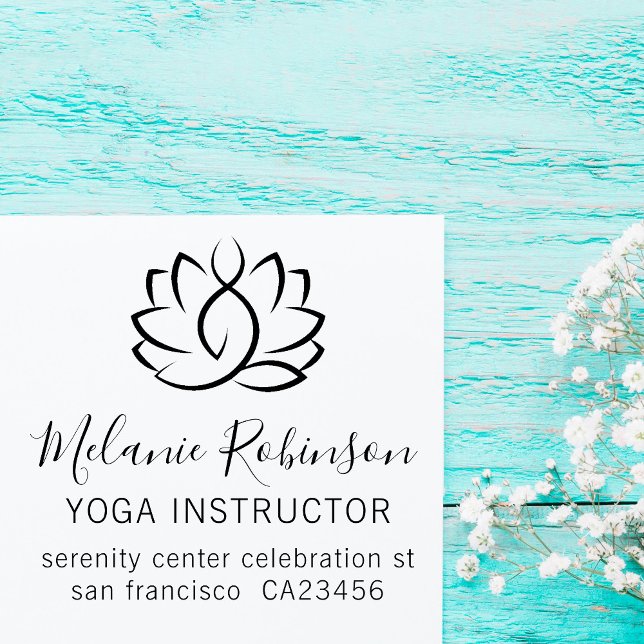 Lotus Meditation & Yoga Teacher Custom Address Rubber Stamp (Creator Uploaded)