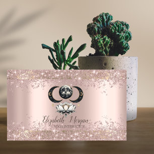 Lotus Moon  Rose Gold Glitter Dust Yoga  Business Card