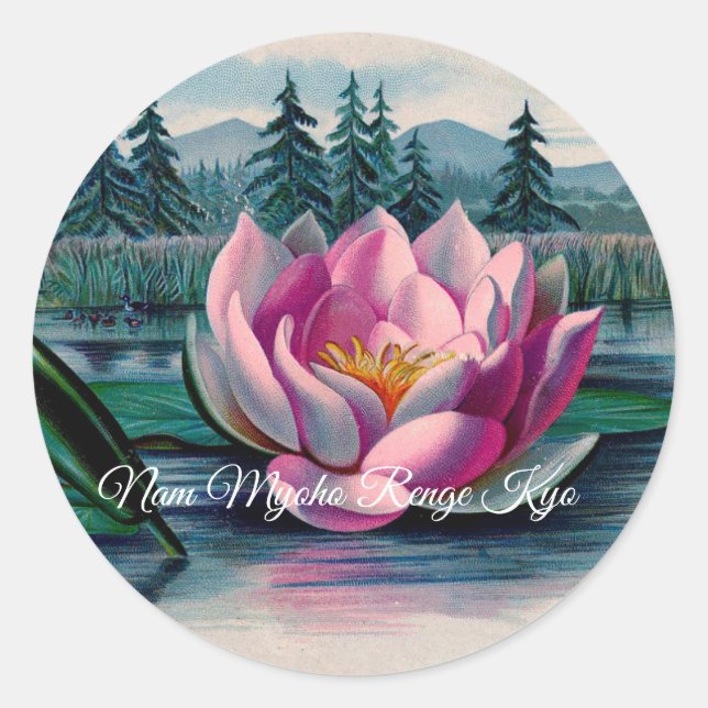 Lotus Nam Myoho Renge Kyo Buddhist Classic Round Sticker (Front)