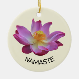 Lotus Namaste Yoga Circle Ceramic Ornament