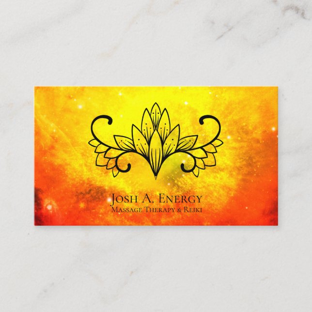 *~* Lotus Nebula Universe Gold Orange Galaxy Business Card (Front)