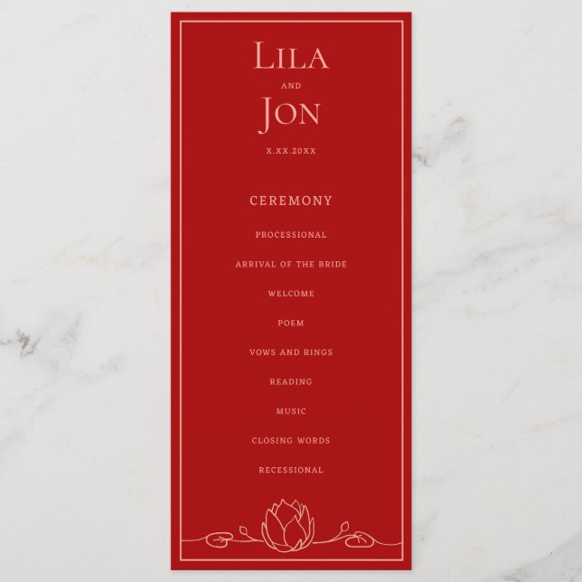 Lotus Personalized Wedding Program (Front)