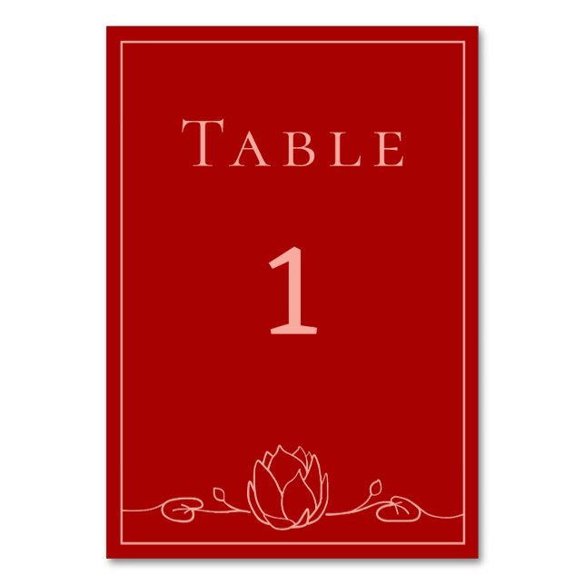 Lotus Personalized Wedding Table Number Card (Front)