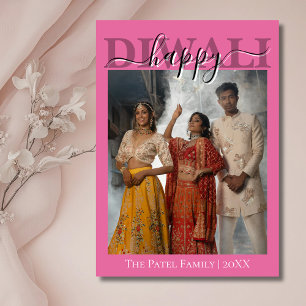 Lotus Pink Calligraphy Photo Happy Diwali Holiday Card