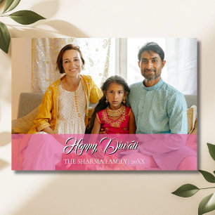 Lotus Pink Elegant Photo Happy Diwali Holiday Card