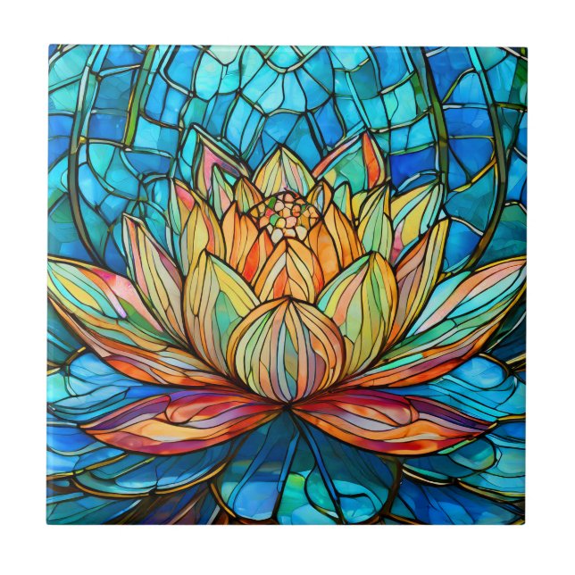 Lotus pink stained glass ceramic tile (Front)