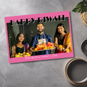 Lotus Pink Traditional Photo Happy Diwali Holiday Card