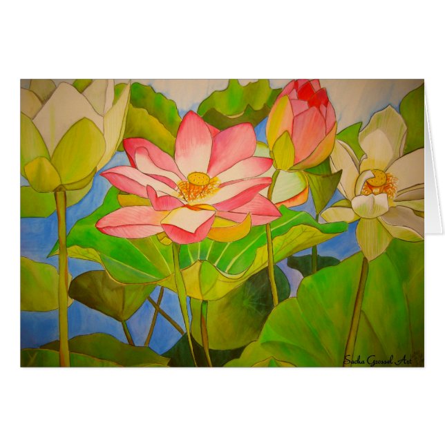 Lotus pink waterlily watercolor art painting (Front Horizontal)