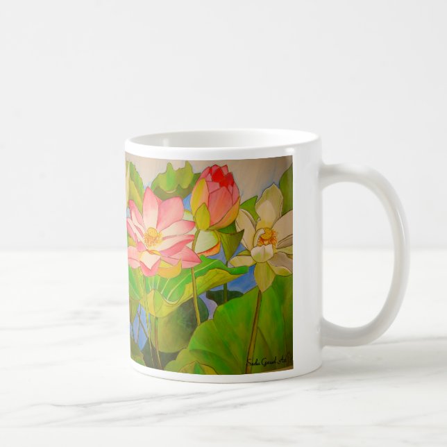 Lotus pink waterlily watercolor art painting coffee mug (Right)