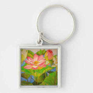 Lotus pink waterlily watercolor art painting key ring