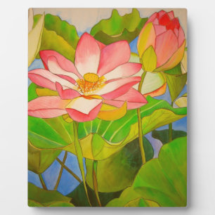 Lotus pink waterlily watercolor art painting plaque