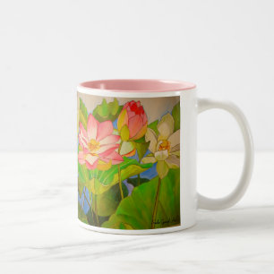 Lotus pink waterlily watercolor art painting Two-Tone coffee mug