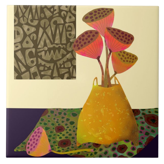 Lotus Pod Ceramic Kitchen Tile (Front)