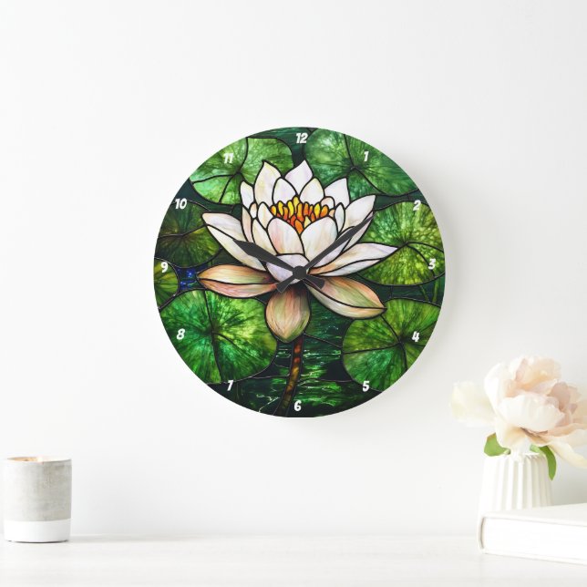 Lotus Pond Stained Glass Large Clock (Home)