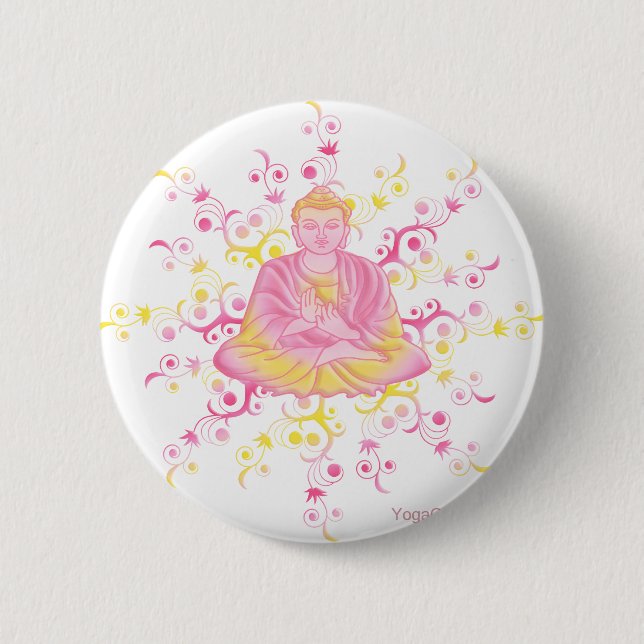 Lotus pose 6 cm round badge (Front)
