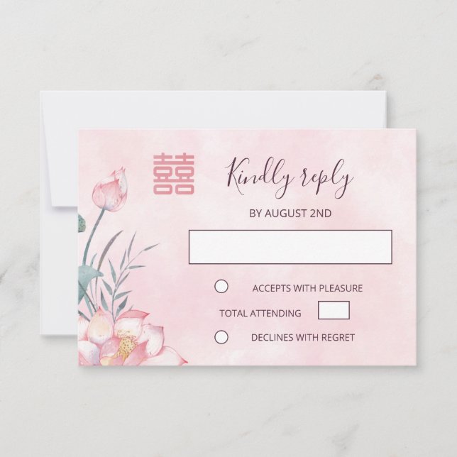Lotus Red Chinese Wedding RSVP Card (Front)