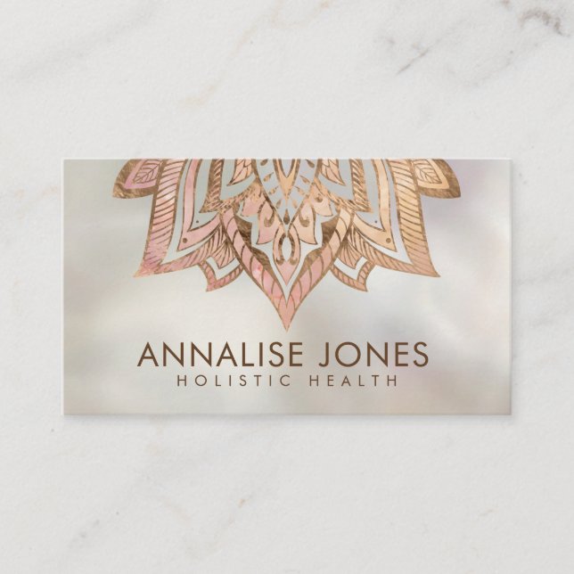 Lotus - Rose Quartz and Gold on pearl Business Card (Front)