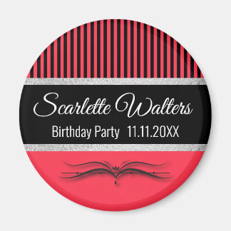 Lotus Scroll & Stripes - Silver Foil Magnet