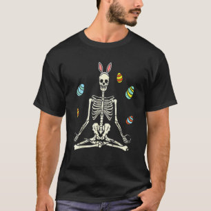 Lotus Skeleton Bunny Ears Eggs Funny Yoga Easter T-Shirt