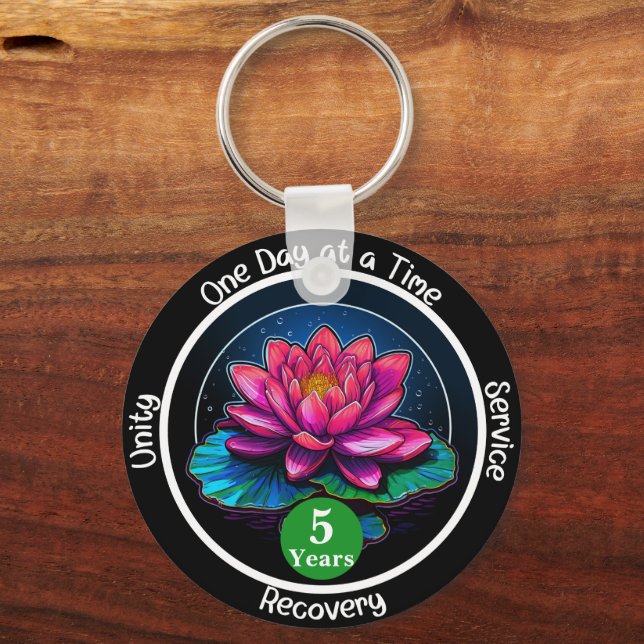 Lotus Sobriety Chip | Custom 12-Step Medallion Key Ring (Front)