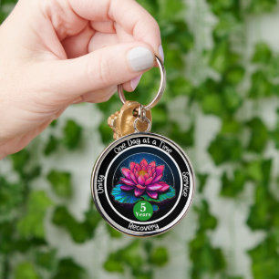 Lotus Sobriety Chip   Custom 12-Step Medallion Key Ring