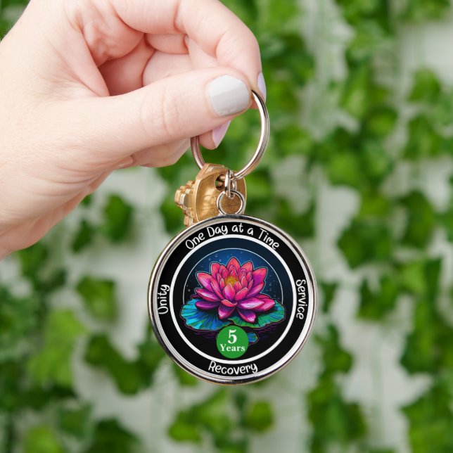 Lotus Sobriety Chip | Custom 12-Step Medallion Key Ring (Hand)