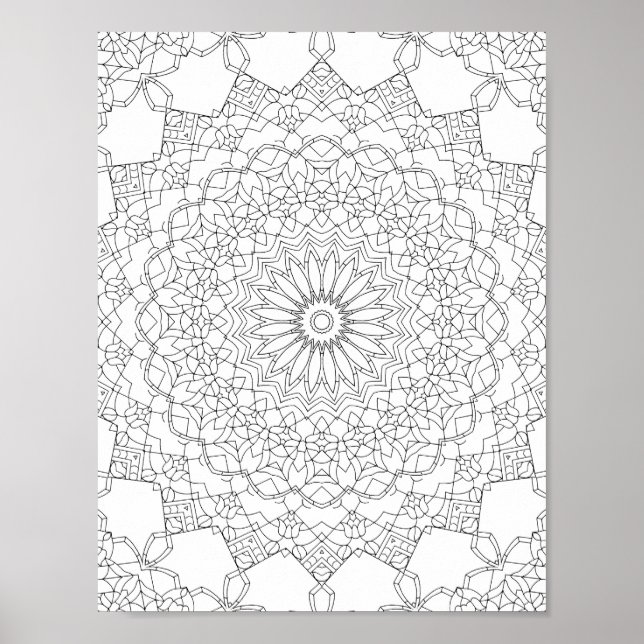 Lotus Star Mandala Coloring Page Detailed Pattern Poster (Front)