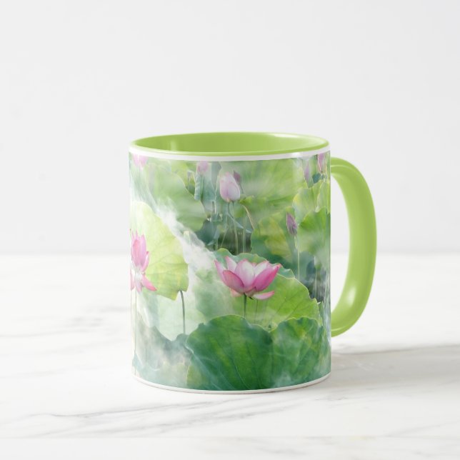 Lotus Summer, delicate aquatic perennial, Mug (Front Right)